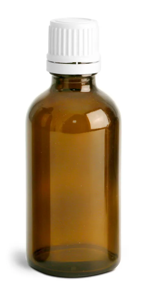 50 ml Amber Euro Dropper Bottles w/ White Tamper Evident Caps and Orifice Reducers