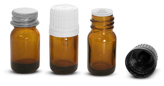 Amber Glass Round Bottles w/ Caps