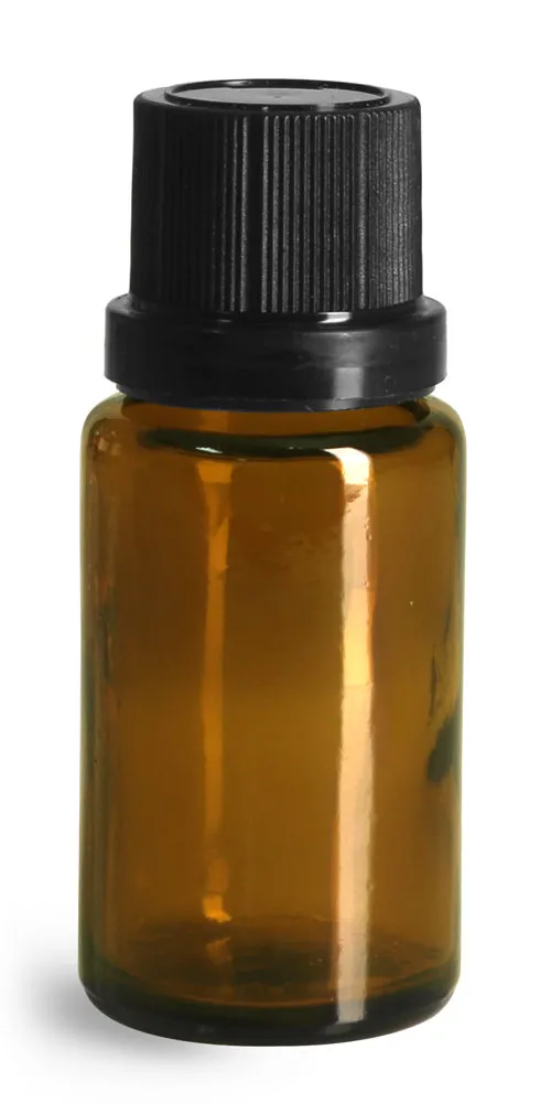 15 ml Glass Bottles, Amber Glass Euro Dropper Bottles w/ Black Tamper Evident Caps and Dropper Inserts