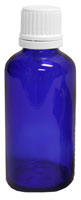 Glass Bottles, Blue Glass Euro Dropper Bottles w/ White Tamper Evident Caps & Orifice Reducer