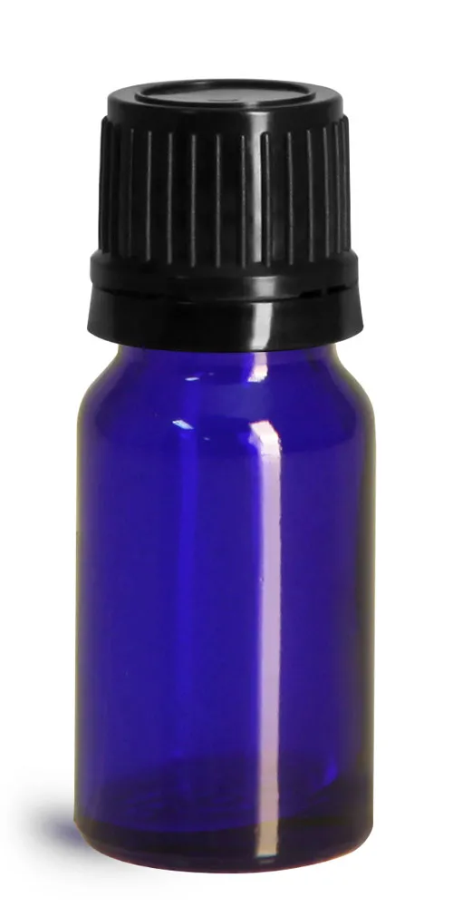 10 ml Glass Bottles, Cobalt Blue Glass Euro Dropper Bottles w/ Black Tamper Evident Caps & Orifice Reducer