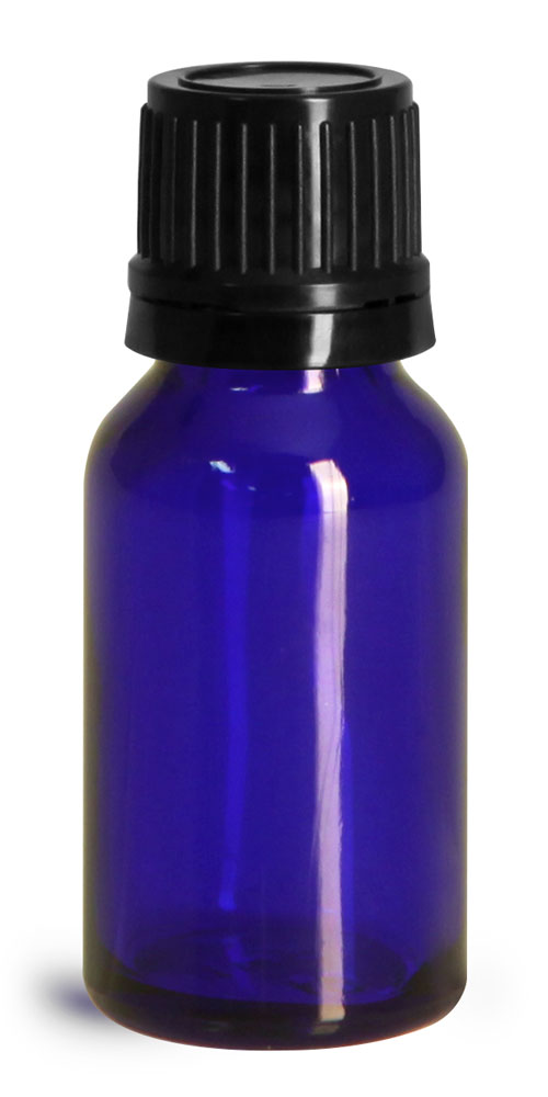15 ml Glass Bottles, Cobalt Blue Glass Euro Dropper Bottles w/ Black Tamper Evident Caps & Orifice Reducer