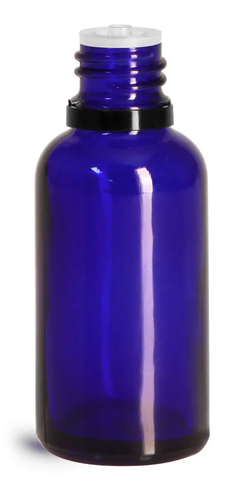 30 ml Glass Bottles, Cobalt Blue Glass Euro Dropper Bottles w/ Black Tamper Evident Caps & Orifice Reducer