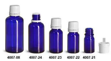 New Blue Glass Euro Droppers w/ White Tamper Evident Caps and Orifice Reducers