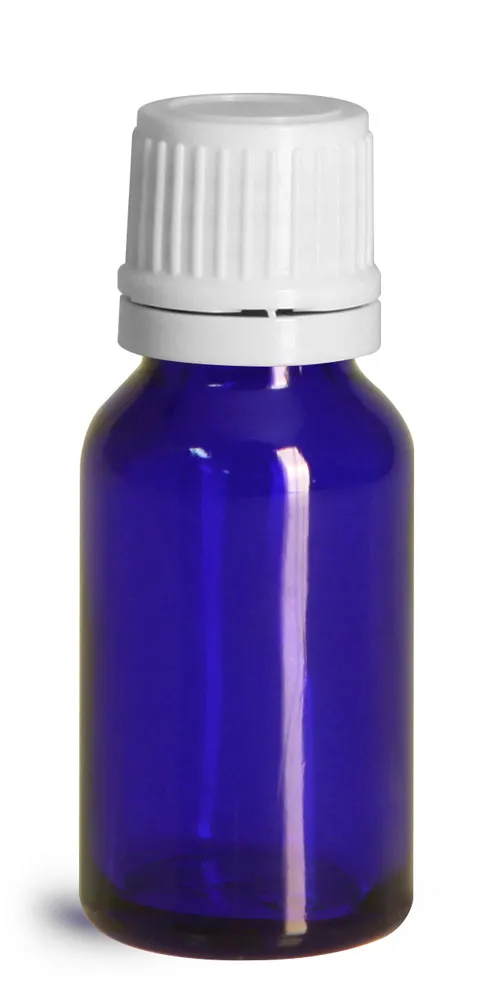 15 ml Glass Bottles, Cobalt Blue Glass Euro Dropper Bottles w/ White Tamper Evident Caps & Orifice Reducer