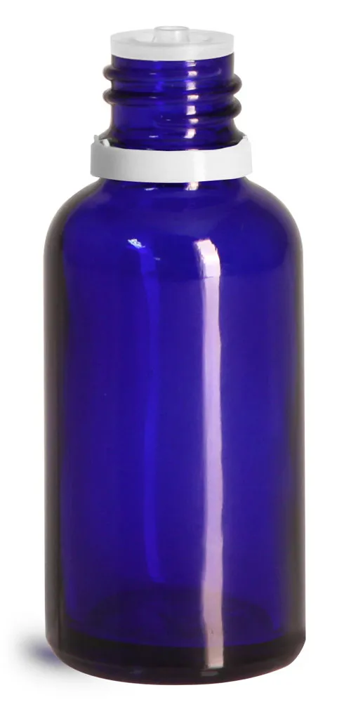 30 ml Glass Bottles, Cobalt Blue Glass Euro Dropper Bottles w/ White Tamper Evident Caps & Orifice Reducer