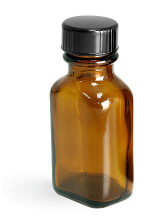 1 oz Amber Glass Oval Bottles w/ Black Phenolic Cone Lined Caps