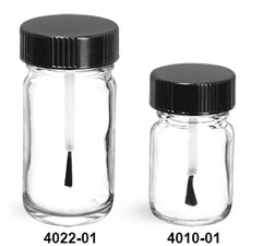 Glass Bottles, Clear Pharmaceutical Round Bottles w/ Black Brush Caps