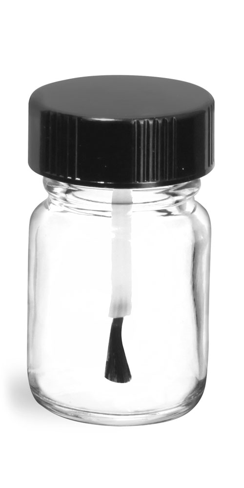 15 cc        Clear Pharmaceutical Round Bottles w/ Black Brush Caps