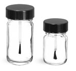 Clear Glass Pharmaceutical Round Bottles w/ Black Brush Caps