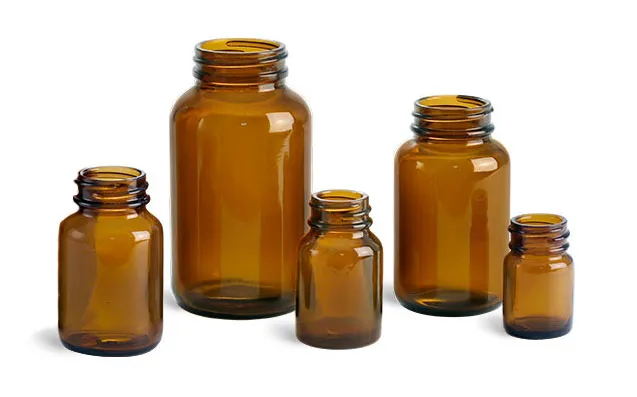 Amber Glass Pharmaceutical Round Bottles (Bulk), Caps NOT Included