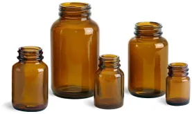 Amber Glass Pharmaceutical Round Bottles (Bulk), Caps NOT Included