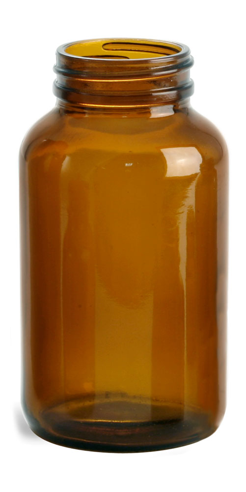 250 cc        Amber Glass Pharmaceutical Round Bottles (Bulk), Caps NOT Included