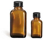Amber Glass Oblong Bottles w/ Black Ribbed Phenolic Cone Lined Caps