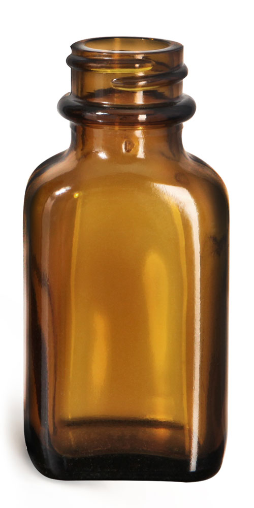 1 oz Glass Bottles, Glass Amber Blake Oblong Bottle, Bulk Caps (NOT) Included