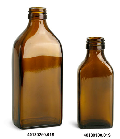 Amber Glass Oblong Flasks (Bulk) Caps NOT Included