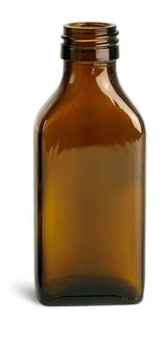 100 ml Amber Glass Oblong Flasks (Bulk), Caps NOT Included