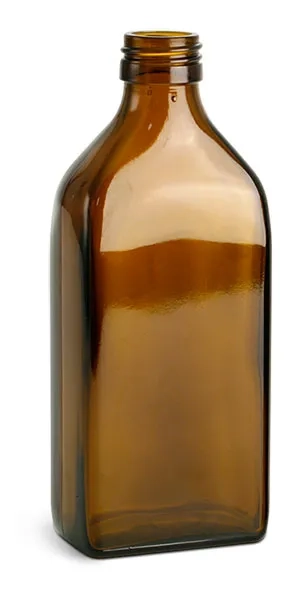 250 ml Amber Glass Oblong Flasks (Bulk), Caps NOT Included