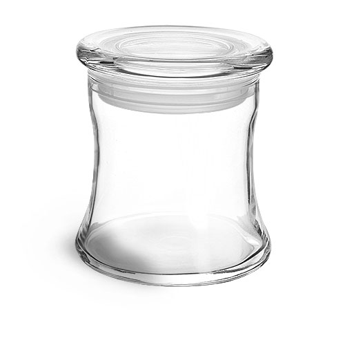 Glass Bath Salt Jars w/ Glass Flat Pressed Lids