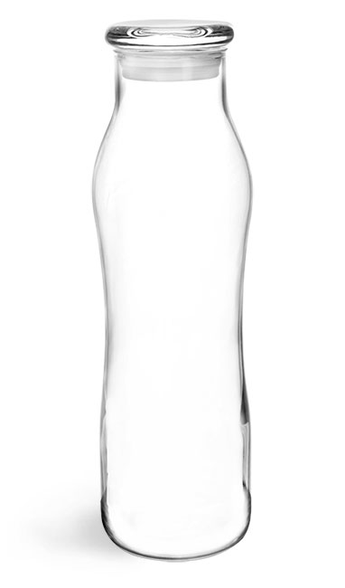 Clear Glass Water Bottles w/ Glass Flat Pressed Lids