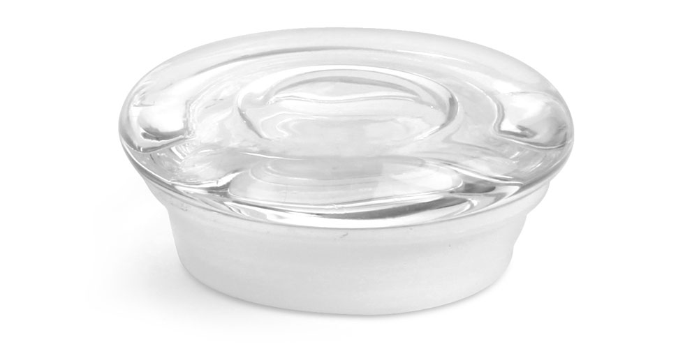 SKS Bottle & Packaging Small Clear Glass Flat Pressed Jar Lids w