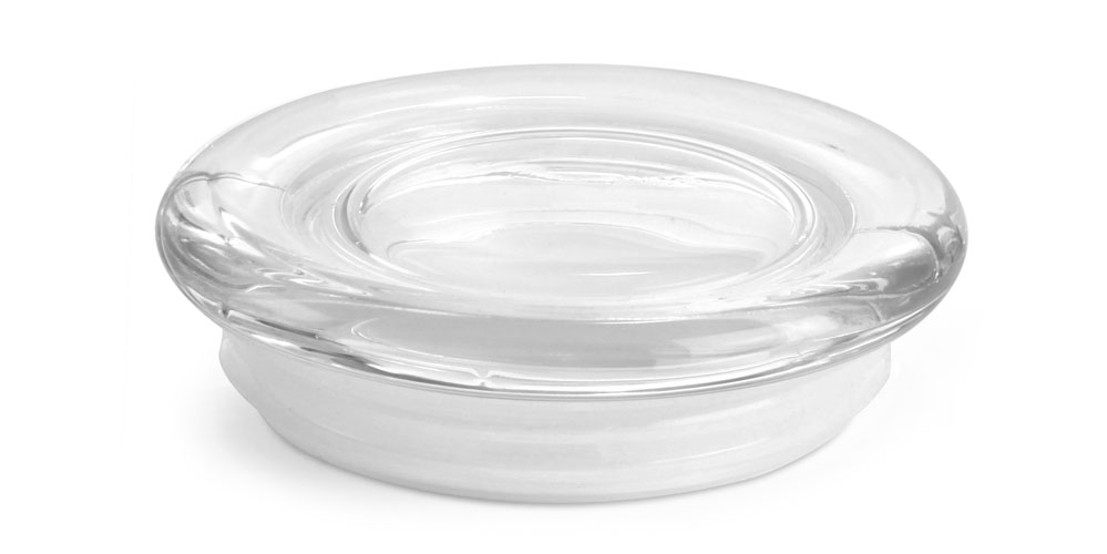 SKS Bottle & Packaging Large Clear Glass Flat Pressed Jar Lids w