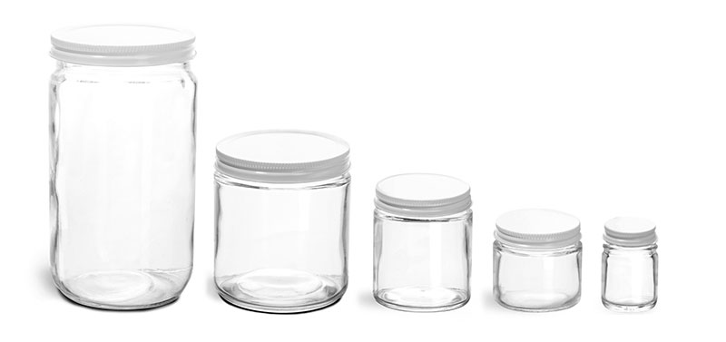 2 oz Clear Glass Jars w/ White Metal Plastisol Lined Caps