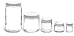Clear Glass Jars, Clear Straight Sided Glass Jars w/ White Metal Plastisol Lined Caps