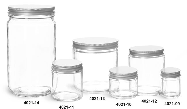 Clear Glass Jars, Clear Straight Sided Glass Jars w/ Lined Aluminum Caps