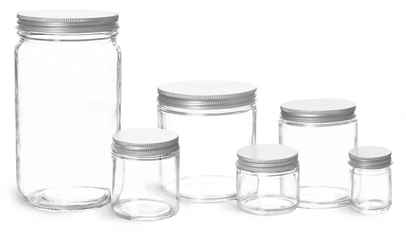 Clear Glass Jars, Clear Straight Sided Glass Jars w/ Lined Aluminum Caps
