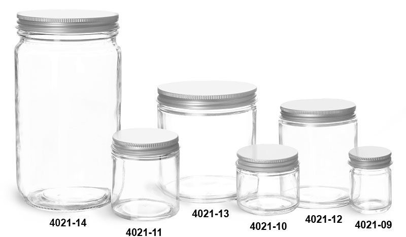 Clear Glass Jars, Clear Straight Sided Glass Jars w/ Lined Aluminum Caps