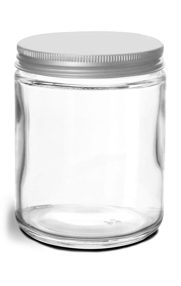 8 OZ CLEAR GLASS JARS W/ LINED ALUMINUM CAPS