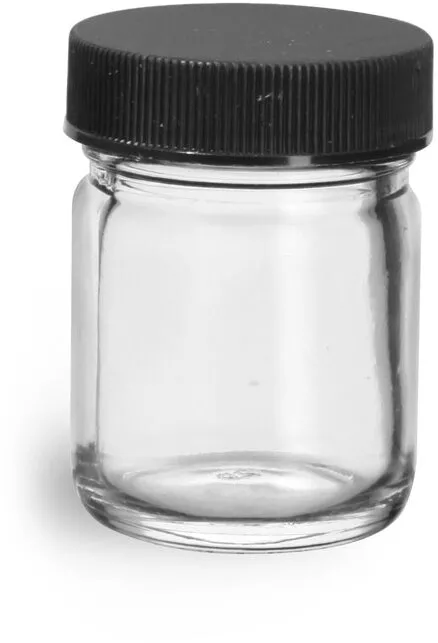 32 oz 32 oz Clear Glass Jars w/ Lined Black Ribbed Plastic Caps