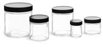 Clear Glass Jars w/ Lined Black Ribbed Plastic Caps
