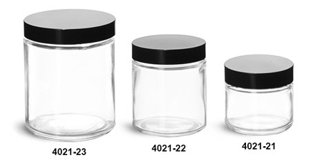 Clear Glass Jars, Clear Glass Straight Sided Jars w/ Black Phenolic Lined Caps