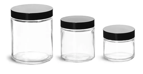 Clear Straight Sided Glass Jars w/ Black Phenolic Caps