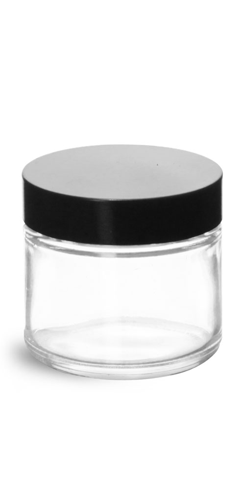 2 oz Clear Glass Jars w/ Black Phenolic Caps