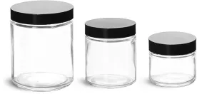 Clear Clear Straight Sided Glass Jars w/ Black Phenolic Caps