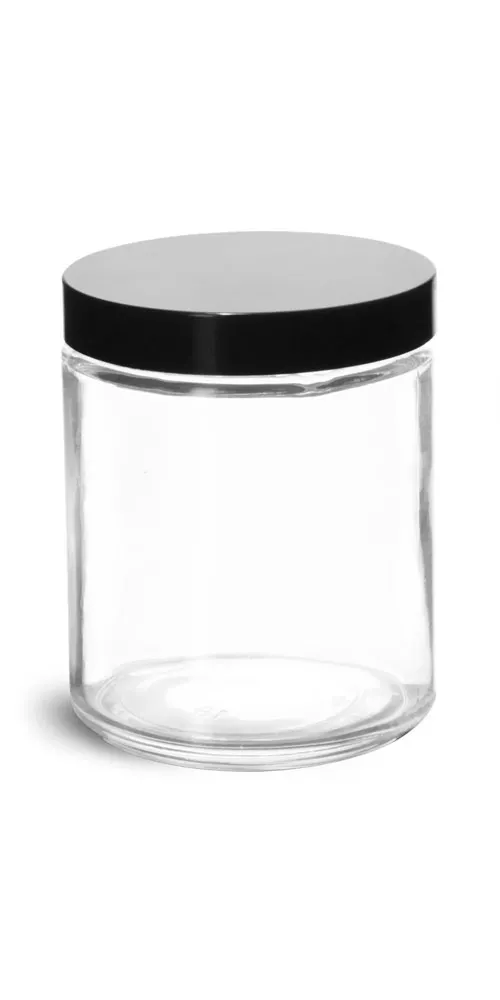 8 oz Clear Glass Jars w/ Black Phenolic Caps