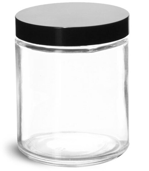 SKS Bottle & Packaging - 8 oz Clear Glass Jars w/ Lined White Plastic ...