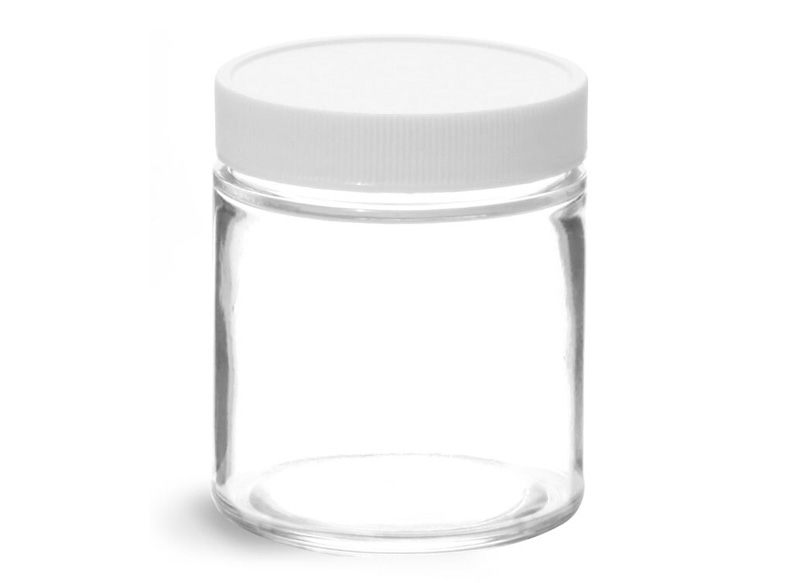 Clear Glass Jars, Clear Straight Sided Glass Jars w/ White Plastic Teflon Faced Lined Caps