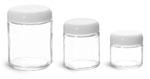 Clear Glass Straight Sided Jars w/ Lined White Plastic Dome Caps