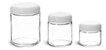 Clear Glass Jars, Clear Straight Sided Glass Jars w/ Lined White Plastic Dome Caps