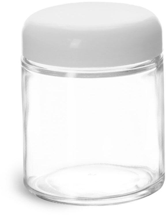 SKS Bottle & Packaging - 4 oz Clear Glass Jars w/ Black Phenolic Caps