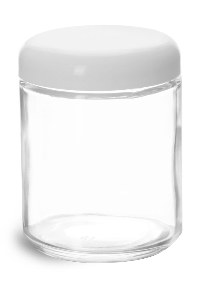 8 oz Clear Glass Jars w/ White Dome Caps
