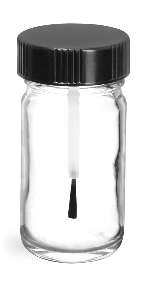1 oz        Clear Pharmaceutical Round Bottles w/ Black Brush Caps
