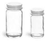 Glass Jars, Clear Glass Paragon Jars w/ White Metal Foil Lined Caps