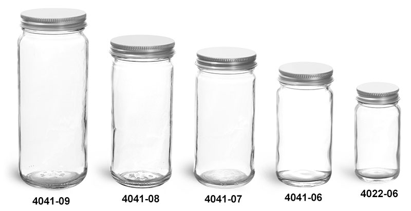 Clear Glass Jars, Clear Glass Paragon Jars w/ Lined Aluminum Caps