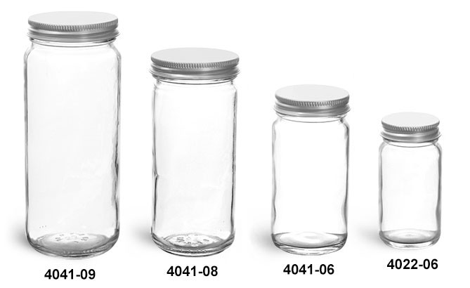 Clear Glass Jars, Clear Glass Paragon Jars w/ Lined Aluminum Caps