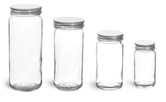 Clear Glass Jars, Clear Glass Paragon Jars w/ Lined Aluminum Caps